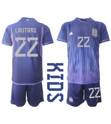 Argentina Lautaro Martinez #22 Bortaställ Barn VM 2022 Kortärmad (+ Korta byxor)